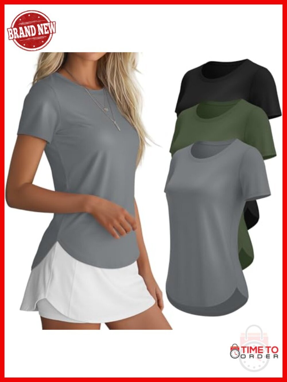 3 Pack Women Workout Tops UPF 50 Quick Dry Short Sleeve Side Slit Curved Hem